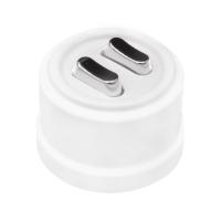 BIRONI Лизетта Пластик Белый Выключатель кнопочный проходной 2-кл (клавишный), ручка Серебро