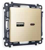 Комплект механизма розетки ALFA MA611010 Шампань 2USB A+C 20W быстрая зарядка QUANT