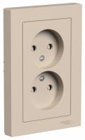 SE AtlasDesign Песочный Розетка двойная б/з со шторками,16А, в сборе