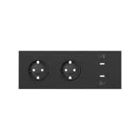 Simon 100 Черный матовый Кит 3 поста, фронт. Накладка на 2 роз.Schuko + 2 з/у USB C