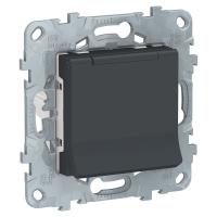 SE Unica New Антрацит Розетка с/з со шторками, с крышкой, 16А, 250В, IP40