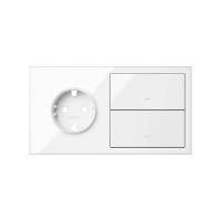 Simon 100 Белый глянец Кит 2 поста, фронт. Накладка на 1 розетку Schuko + 2 клавиши выключателей