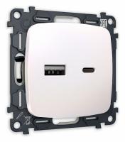 Комплект механизма розетки OMEGA MO211010 Жемчуг 2USB A+C 20W быстрая зарядка QUANT