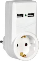IEK Белый адаптер Т-01/01 1 место 2P+PE 16А 2хUSB 2,1A