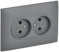 IEK SKANDY Серый Розетка 2-ая б/з с защитными шторками 10А в сборе SK-R09Gr