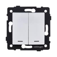 Выключатель кнопочный 2-клавишный 10А/250В с LED подсветкой, изогнутый, белый Kollinger REA-R-014WH для Aspekt, Eleganz, Reflex