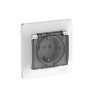 Systeme Electric Glossa Белый Розетка с зазем. со шторк. с крышк., 16А, IP44, в сборе, быстрозажим. клем.