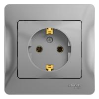 SE Glossa Алюминий Розетка с/з (в сборе с рамкой)
