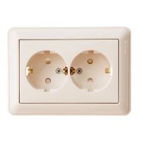SE Wessen 59 Беж Розетка 2-ая с/з с защитными шторками (в сборе, с рамкой)