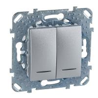 Schneider Electric Unica Top Алюминий Выключатель 2-клавишный (сх.5) с подсветкой