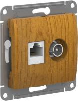 SE Glossa Дерево Дуб Розетка двойная TV + компьютерная RJ45, кат. 5Е