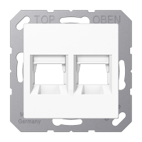 JUNG Kрышка для 2-х разъемов без видимого винта подпружиненная шторка термопласт белый