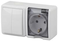 ЭРА 11-7402-01 Эксперт Белый Блок: Розетка с/з+выкл 2-кл ОУ IP54