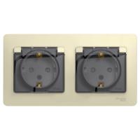 SE Glossa Беж Розетка 2-ая с/з, со шторками, в сборе, IP44