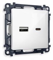 Комплект механизма розетки ALFA MA111010 Белый глянец 2USB A+C 20W быстрая зарядка QUANT