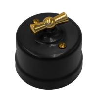 BIRONI Лизетта Пластик Черный Выключатель 1-кл, ручка Золото