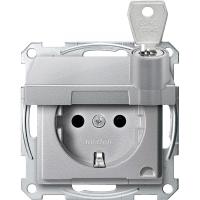 SE Merten SM Алюминий Розетка Schuko с крышкой запирающейся на замок, с защитными шторками, безвинт. зажим