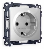 Комплект механизма электрической розетки ALFA MA406010 Серебро глянец с заземлением на винтовых зажимах 2P+E 16A-250V QUANT