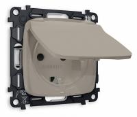 Комплект механизма электрической розетки OMEGA MO368010 Серо-бежевый матовый с заземлением со шторками и защитной крышкой 2P+E 16A-250V IP44 QUANT