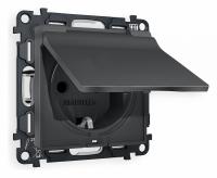 Комплект механизма электрической розетки ALFA MA908010 Графит мягкое касание с заземлением с шторками и защитной крышкой 2P+E 16A-250V IP44 QUANT