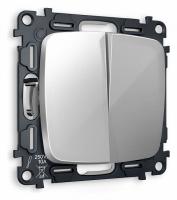 Комплект механизма 2-клавишного проходного выключателя OMEGA MO403020 Серебро глянец QUANT