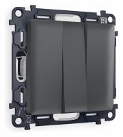 Комплект механизма 3-клавишного выключателя ALFA MA905010 Графит мягкое касание QUANT