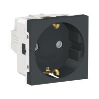 SE Unica Modular Антрацит Розетка с/з со шторками, винт. зажим, 16А, 250В, 2 модуля