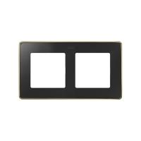 Simon S82 Detail Рамка на 2 поста матового черного цвета с металлическим основанием цвета шампань