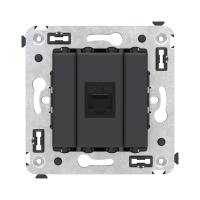 DKC Avanti Компьютерная розетка RJ-45 без шторки в стену, кат.5е одинарная, Черный матовый