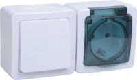 IEK GERMES PLUS БГб-22-31-ГПБд блок "выкл 1кл + розетка 1м с з/к" о/у IP54 (кл.бел./кр.дым.)
