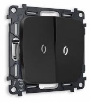 Комплект механизма 2-клавишного проходного выключателя с подсветкой 5600K OMEGA MO804035 Черный матовый QUANT