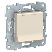 SE Unica New Беж Розетка с/з со шторками, с крышкой, 16А, 250В, IP40,