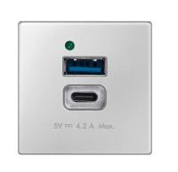 Simon K45 Connect Зарядное устройство USB A+C 5В 4.2A 230В~ цвета алюминий