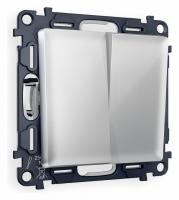 Комплект механизма 2-клавишного проходного выключателя ALFA MA403020 Серебро глянец QUANT