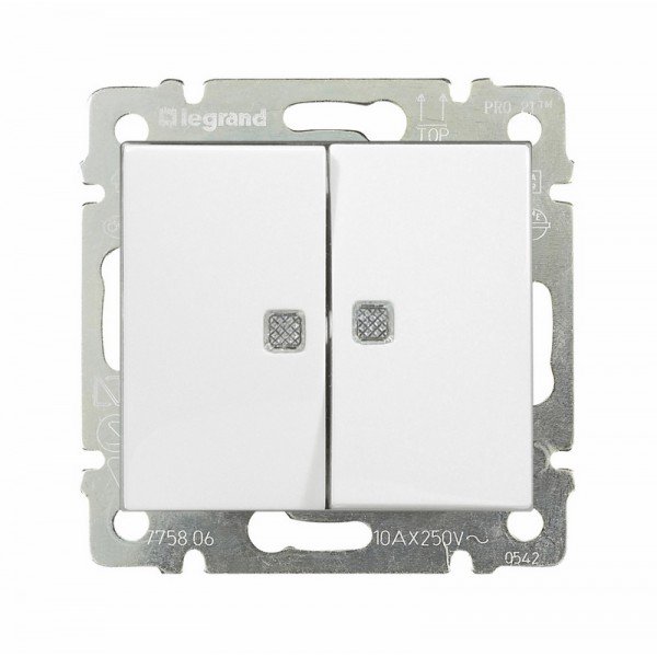 Legrand Valena Бел Переключатель 2-х клавишный с подсветкой