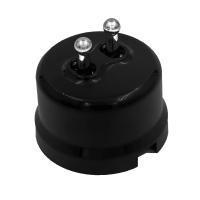 BIRONI Лизетта Пластик Черный Выключатель кнопочный 2-кл (тумблерный), ручка Серебро