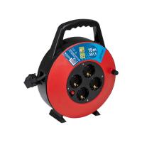 Simon Brico Черно-красный Удлинитель-катушка на 4 розетки Schuko, автовыключатель, кабель 15м