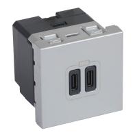 Legrand Розетка 2xUSB-C для зарядки - Программа Mosaic - 2 модуля - алюминий