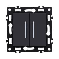 Выключатель 2-клавишный проходной 10А/250В с LED подсветкой, черный Kollinger Asthetik AS-011BK