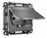 Комплект механизма электрической розетки ALFA MA658010 Антрацит серый  с заземлением с шторками и защитной крышкой 2P+E 16A-250V IP44 QUANT