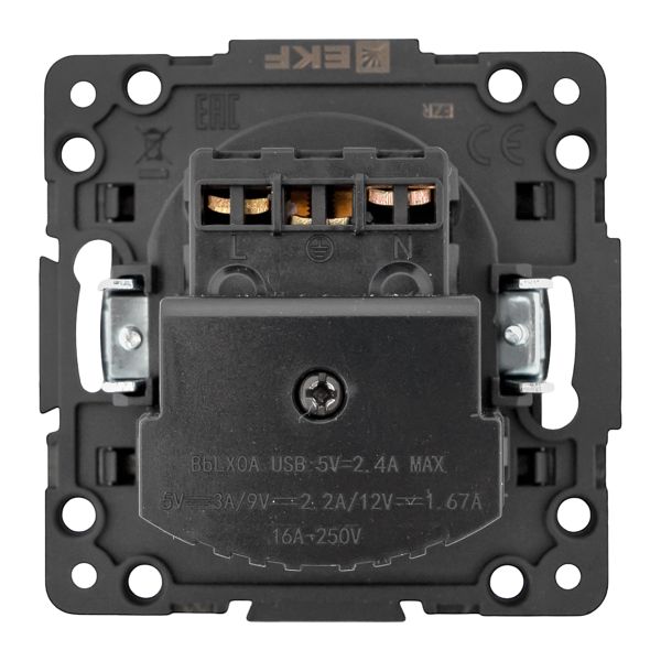EKF Стокгольм Механизм Розетки 1-местной с/з, USB 2A 16А винтовые клеммы черный с защ. штор.