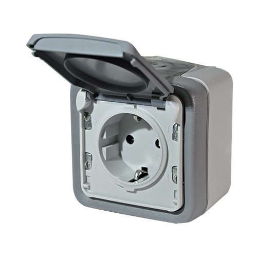 Legrand Plexo Серый Розетка с/з с крышкой, винтовой зажим, накладная, в сборе IP55