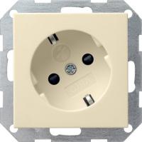 Gira S-55 Крем глянц Розетка с/з с поворотом на 30 градусов, с затвором (shutter) и символом