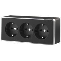 Розетка тройная с заземлением и шторками Gallant черный/хром W5073135