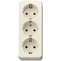 JUNG Штепсельная розетка SCHUKO 16А / 250В, тройная накладного монтажа, с монтажной платой, с зажимом для фиксации кабеля термопласт  слоновая кость A
