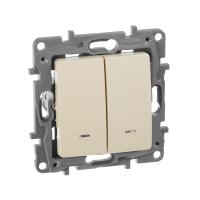 Legrand Etika Слоновая кость Выключатель 2-х клавишный с подсветкой, 10А, Винтовые клеммы