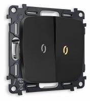 Комплект механизма 2-клавишного проходного выключателя с подсветкой 3200K OMEGA MO804030 Черный матовый QUANT