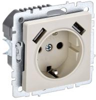 IEK BRITE Роз. с з/к/ш 16А с USB A+A 3,1А РЮш10-2-БрКр беж.