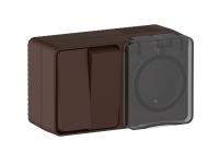 Systeme Electric AtlasDesign Profi54 Наруж Коричневый Блок: Роз. з/к со шт. 16А, Выкл. 2-клав.10А