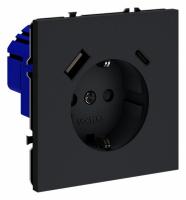 Розетка встраиваемая VOLTUM S70 с заземлением и защитными шторками, 16А, с USB, A+С, (графит) Розетка встраиваемая VOLTUM S70 с заземлением и защитными шторками, 16А, с USB, A+С, (графит)